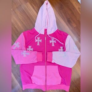 Pink Hoodie with  Bedazzled Cross Design